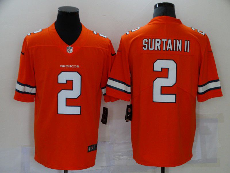 Men Denver Broncos 2 Surtain ii Orange Nike Vapor Untouchable Limited 2021 NFL Jersey